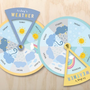 Rueda meteorológica Juego diario de círculo de hoy Descarga digital imprimible Registro meteorológico Montessori Waldorf Decoración del aula para niños en el hogar