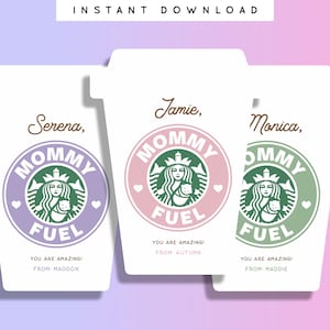 Mommy Fuel Gift Card Holder Moederdag MoederGroep Waardering Ondersteuning Erkenning Dank U Koffie cadeau Vormige Bewerkbare Bewerkbare