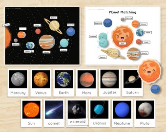 Solar System Montessori Cards: Planet Matching Worksheet (PDF)