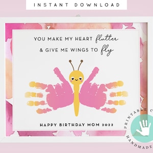 Kids Handprint Art Butterfly Gift Footprint Art Birthday Thank You Personalized Keepsake DIY Printable Editable Template Card Craft