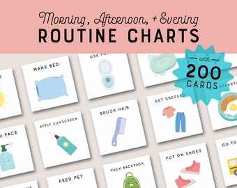 Daily Visual Routine Chart with Cards Morning Afternoon Evening Schedule for Kids Toddler Editable Printable Rhythm Chore Chart Pictures