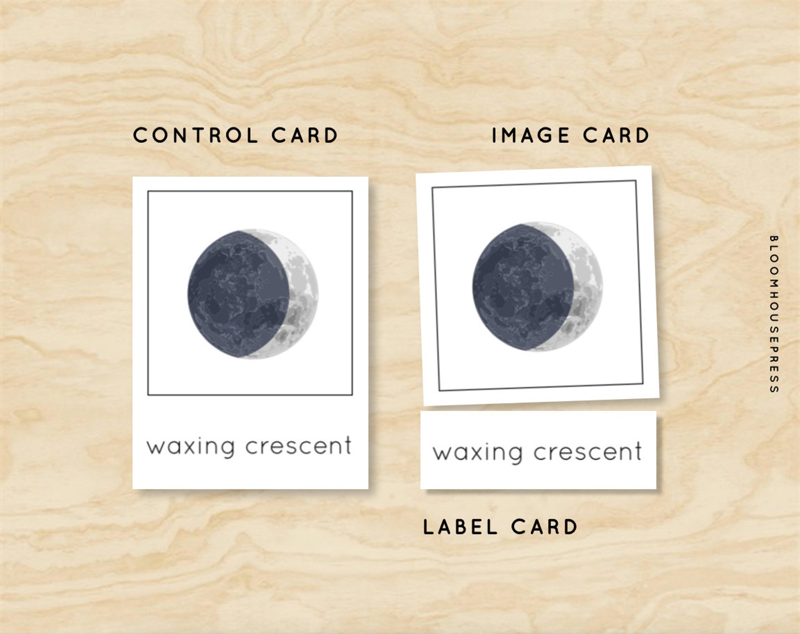 Moon Phases Worksheet Matching Bundle Montessori Moon Phases 3 - Etsy