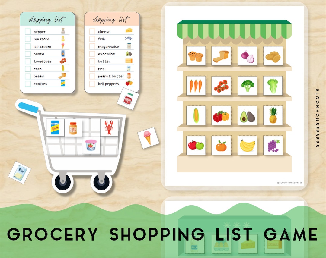 Shopping List Grocery Game Pretend Play Educational Homeschool Activity Busy Book Preschool Printable Kids Toddler File Folder Games PDF Etsy
