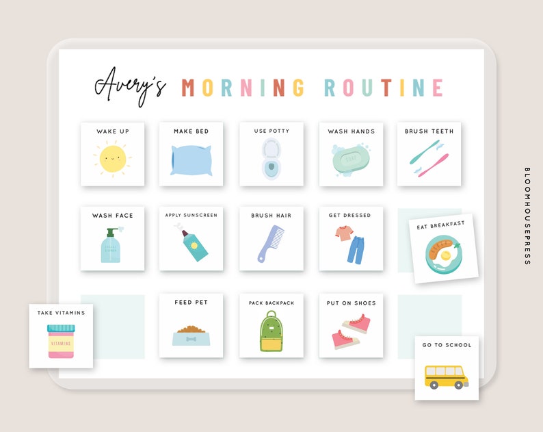 Daily Visual Routine Chart with Cards Morning Afternoon Evening Schedule for Kids Toddler Editable Printable Rhythm Chore Chart Pictures image 2