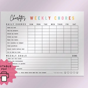 Weekly Daily Chore Chart for Kids Responsibility Chart Homeschool My Responsibilities Personalized Planner Printable Editable PDF image 1