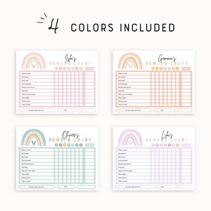 Reward Chart Multiple Kids Editable Printable Boho Rainbow Chore Chart ...