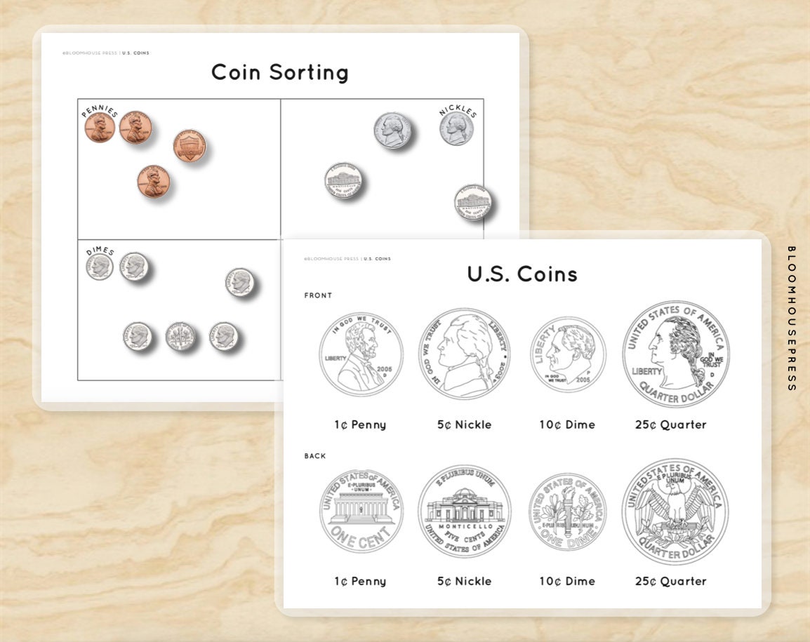 US Coins Counting Money Value Kids Money Coin Sorting Tracing | Etsy