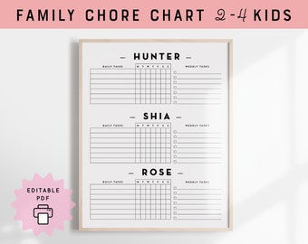 Editable Family Chore Chart: 2-4 Kids, Weekly To-Do (Digital Download)