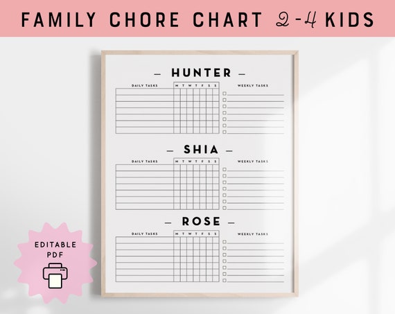 Chore Chart, Printable Editable Daily & Weekly Kids Chore Responsibility  Chart, Instant Download, Kids Routine Chart, Digital Download -  Denmark