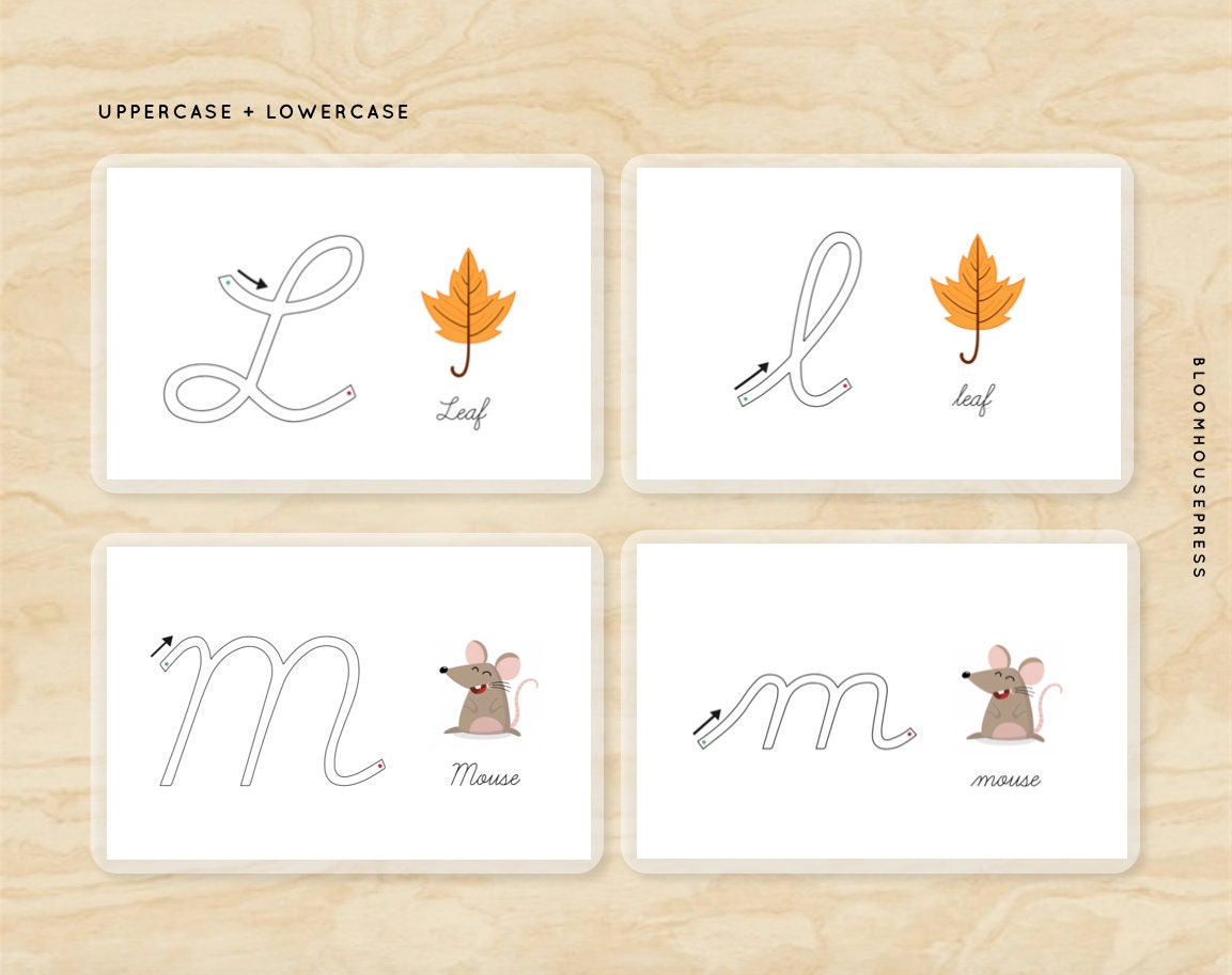 Cursive Cards Alphabet Outline Tracing Letters Flashcards Learning Play ...