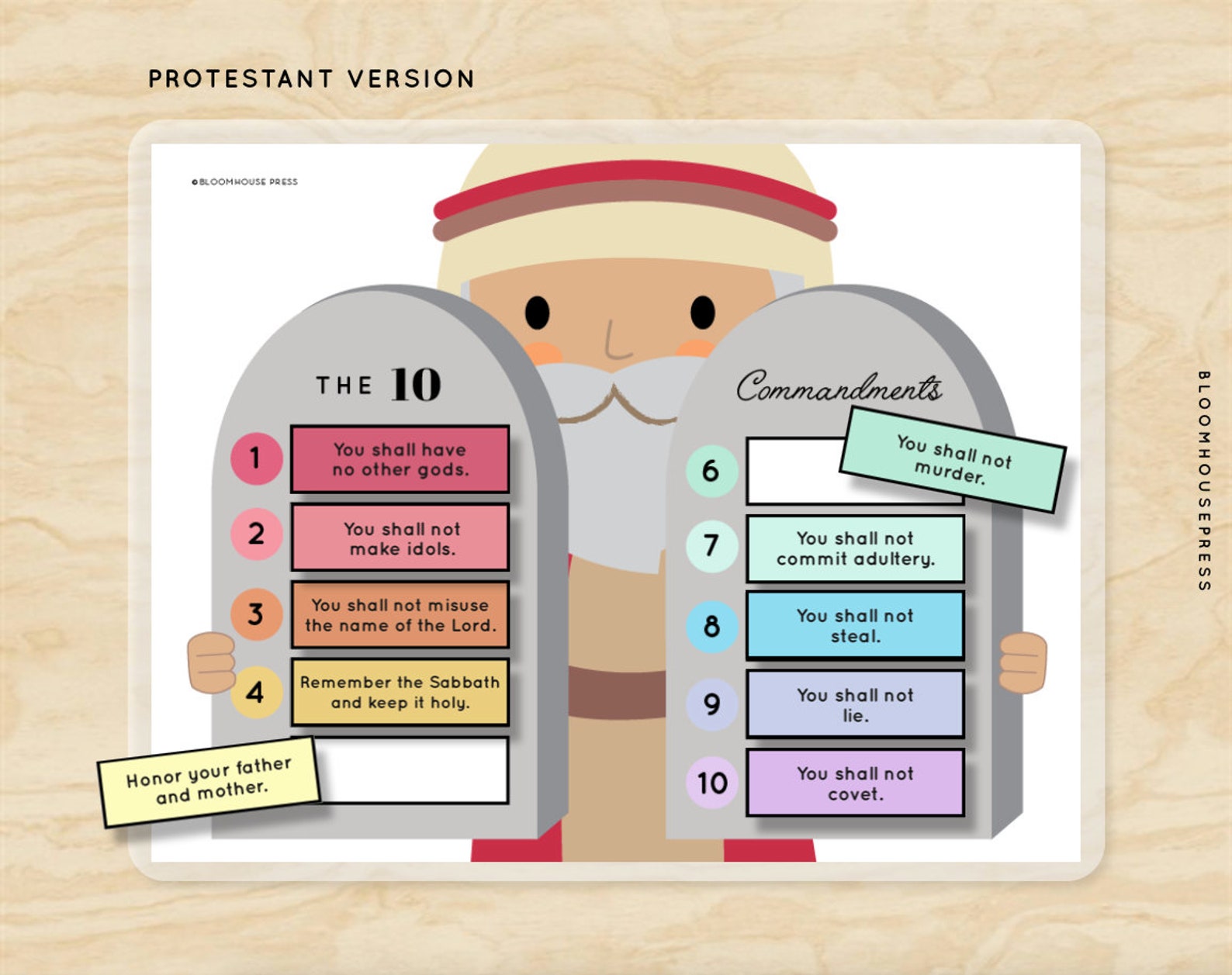 Ten commandments worksheet catholic protestant sunday school etsy