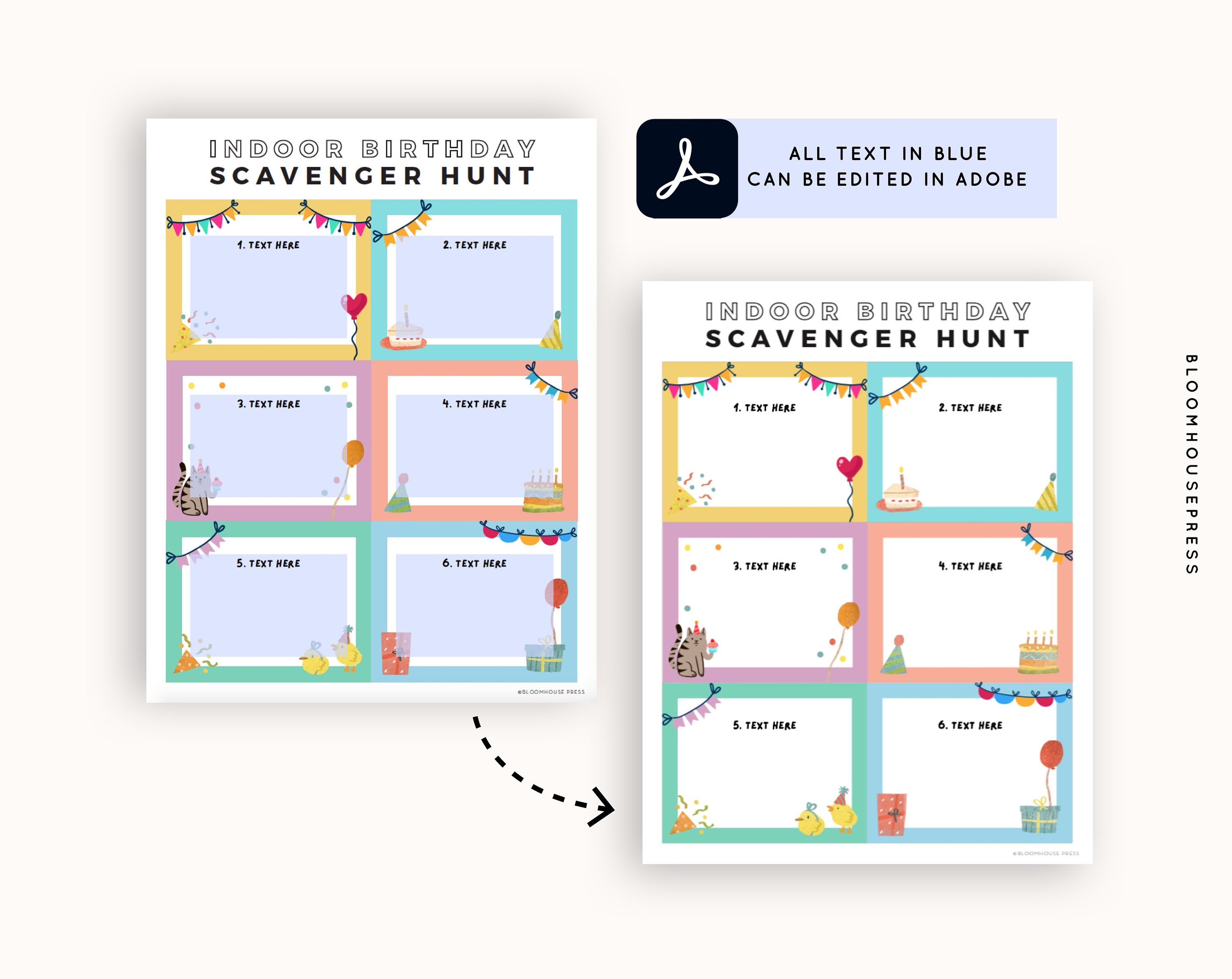 Indoor Birthday Scavenger Hunt Editable Game Cards Party Game Treasure ...