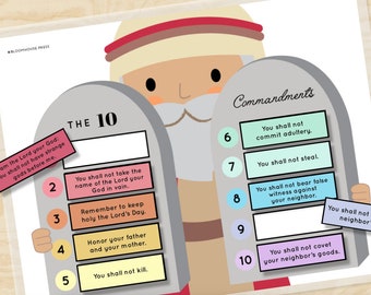 Ten Commandments Worksheet Catholic & Protestant Sunday School Christian Homeschool Bible Verse Memory Game Kindergarten Printable Kids PDF