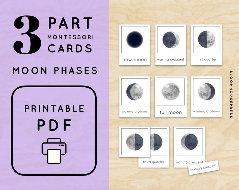 Montessori Moon Phases Cards & Worksheet Bundle (PDF) - Etsy