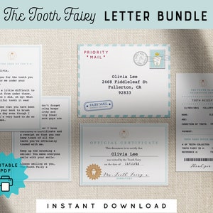 Juego de cartas del Hada de los Dientes Paquete Mini Set Imprimible Editable Certificado Recibo Sobre Personalizado Niños PDF