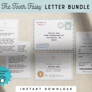 Tooth Fairy Letter Kit Bundle Mini Set Printable Editable Certificate Receipt Envelope Personalized Kids PDF