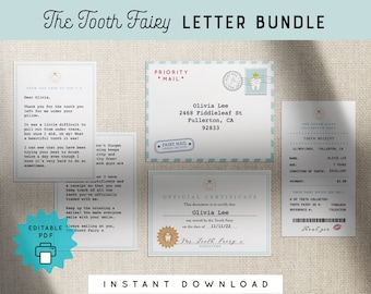 Editable Tooth Fairy Letter Kit: Printable Certificate & Envelope (PDF)