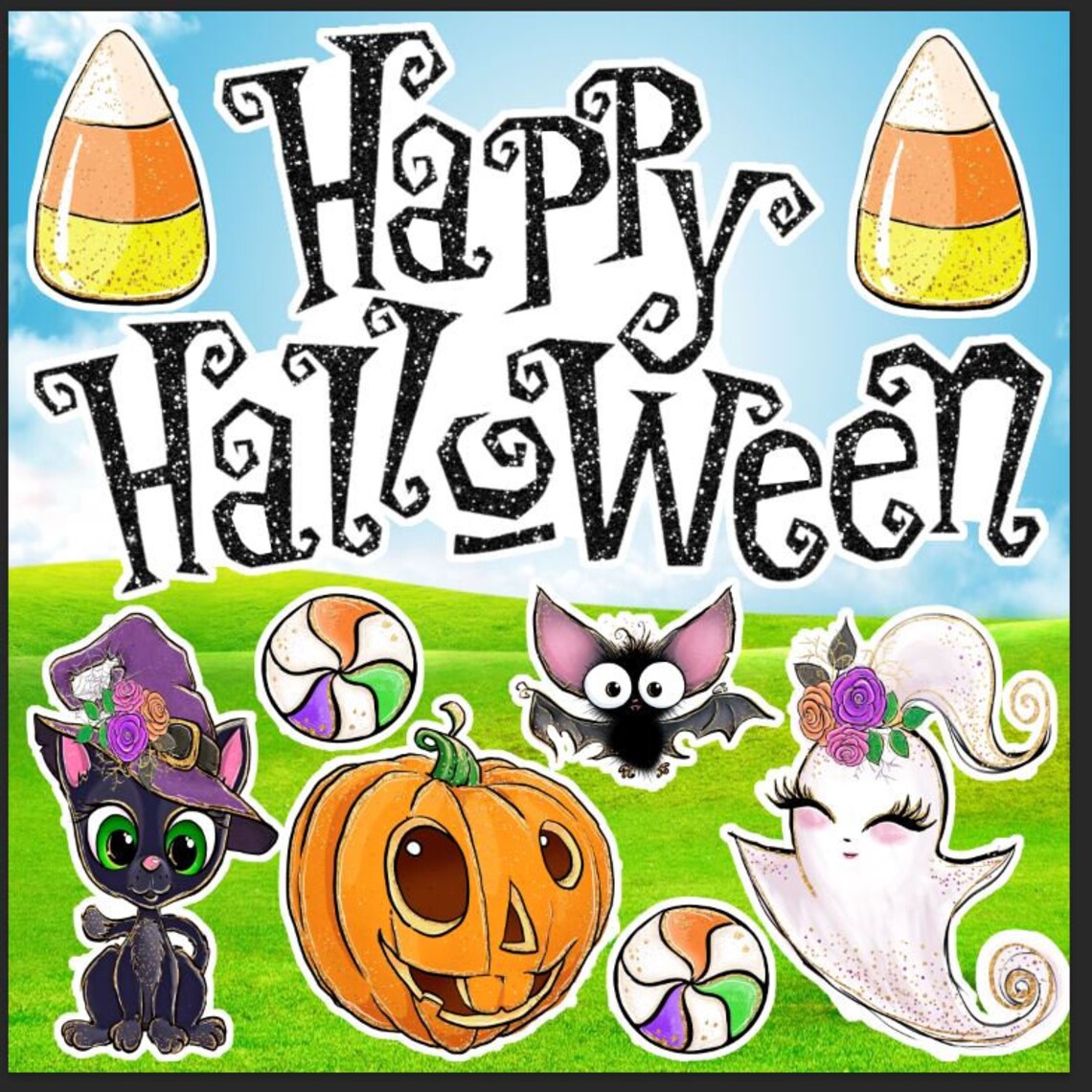 Acuarela Halloween caramelo calabaza gato fantasma coroplast | Etsy