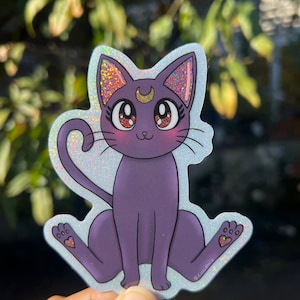 Luna Cat Glitter Holographic Sticker - Sailormoon vinyl waterproof