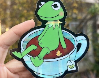 Kermit Tea- Disco Holographic Vinyl Sticker - Kermit the frog - the muppets