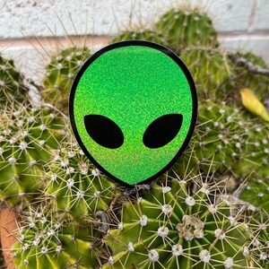 Green Alien Head Glitter Sticker - Etsy