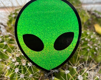 Green Alien Head glitter Sticker