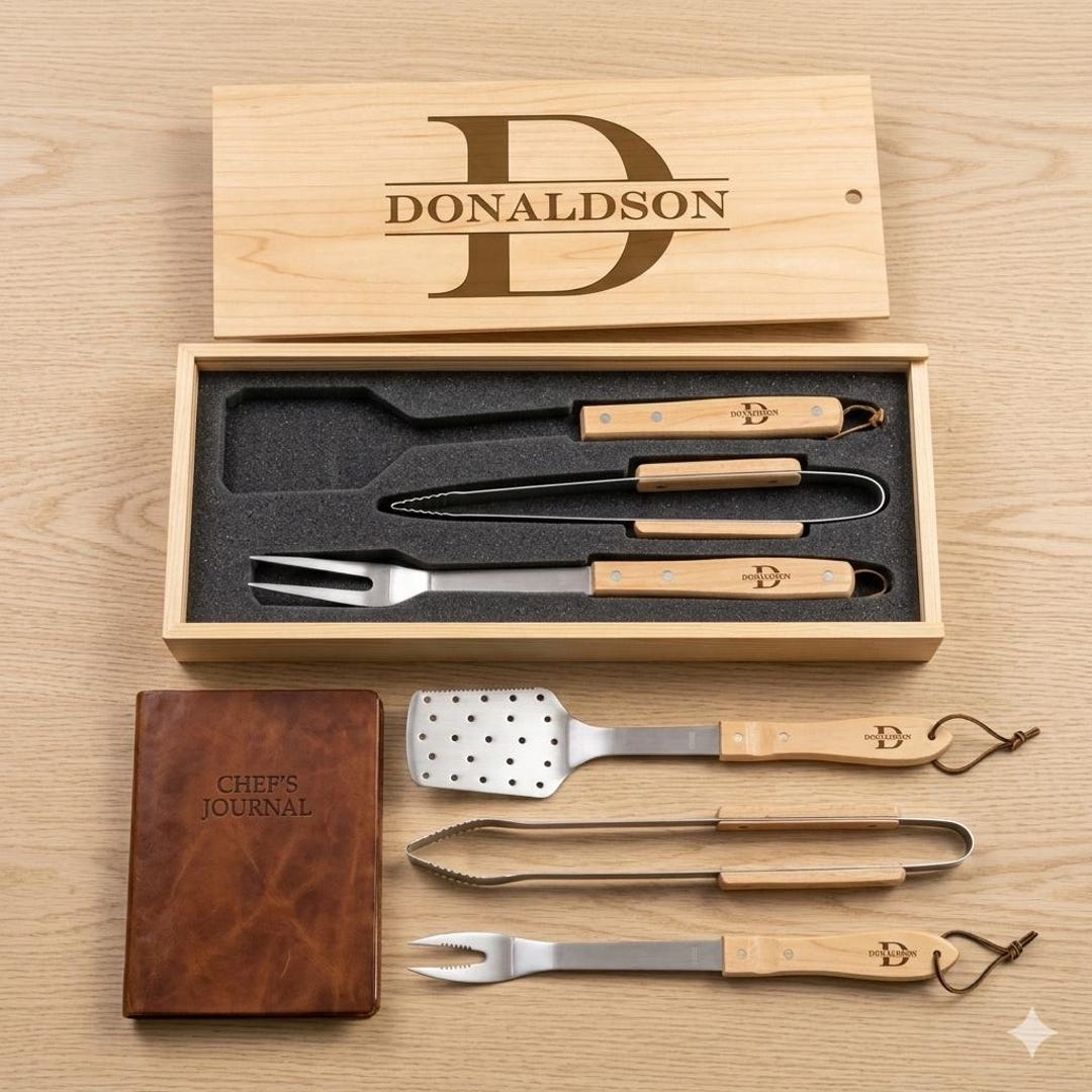 Custom Grilling Tools Personalized BBQ Tool Set With Wood Storage Box | Engraved Grilling ...