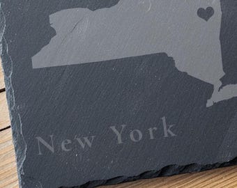 Engraved Slate State Coaster: Personalized Home State Decor Gift with Name and Date