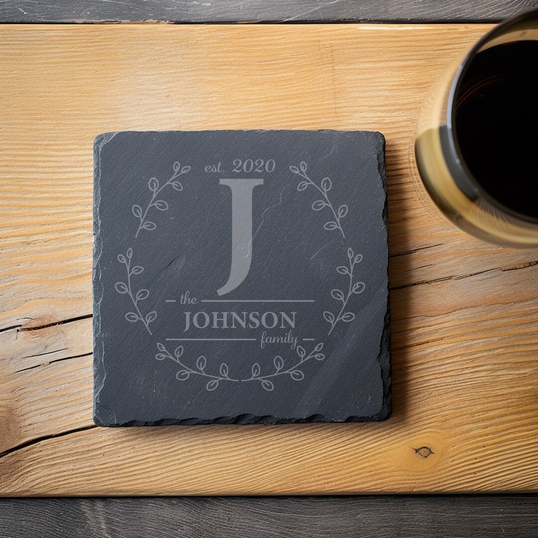 Monogram Tile Coasters Monogrammed Slate Coasters | Personalized Coaster Set of 4 | Custom ...
