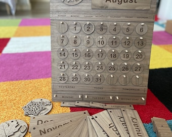 Forever Calendar, Perpetual Wooden Calendar, Monthly School Calendar, Montessori Wall Art, Homeschool Classroom Decor