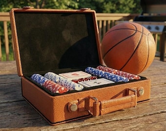 Personalized Sports Poker Set Groomsmen Basketball Gift Football Poker Set Custom Laser Engraved Game Night Gift Professional Grade Chips