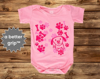 Doggy Days - Grip-a-Baby™ Non-Slip Infant Bodysuit - grippy baby clothing - luxurious infant Gripsuit™ features grippy gel-ink graphics