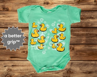 Rubber Duckies - Grip-a-Baby™ Non-Slip Infant Bodysuit - grippy baby clothing - luxurious infant Gripsuit™ features grippy gel-ink graphics