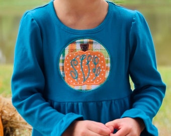 SHIPS FAST and FREE - Fall Pumpkin Monogram Dress - Girls Pumpkin Dress - Monogram Dress - Girls Outfit for Fall - Thanksgiving Dress