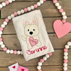 PERSONALIZE seu filhote! Envio RÁPIDO e GRÁTIS! Camisa de manga longa ou curta personalizada para filhotes de cachorro do Dia dos Namorados para meninas