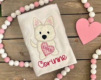 Personalized Valentine's Day Puppy Shirt: Appliqué Dog Tee, Custom Name