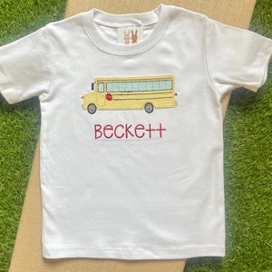 FREE Shipping-FREE Personalization - Embroidered School Bus Shirt - First Day of School Shirt - PreK - Kindergarten - Boys Preschool Outfit