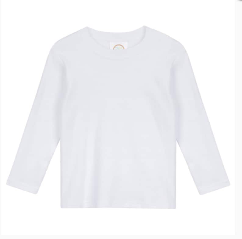 May include: A white long-sleeved t-shirt with a crew neck.