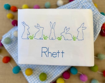Ships FAST and FREE - Boys embroidered Easter shirt outfit personalized Easter bunny shirt matching shorts pants long sleeve short sleeve