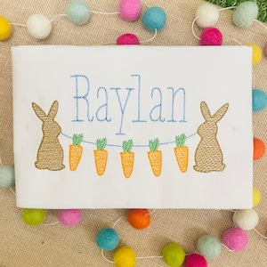 Ships FAST - Personalized Easter Shirt: Infant Baby Toddler Boys Embroidered Bunny Carrots Shirt Outfit with optional pants or shorts image 1