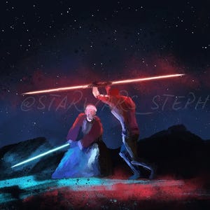 Final Duel ~ Obi-Wan & Darth Maul ~ Star Wars Art ~ 8x10 Semi-Gloss Print ~ 5x7 Semi-Gloss Print ~ 16x20 Canvas ~ 24x36 Poster