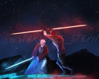 Final Duel ~ Obi-Wan & Darth Maul ~ Star Wars Art ~ 8x10 Semi-Gloss Print ~ 5x7 Semi-Gloss Print ~ 16x20 Canvas ~ 24x36 Poster