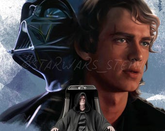 The Dark Side ~ Vader, Anakin & Palpatine ~ 8x10 Semi-Gloss Print ~ Star Wars Art