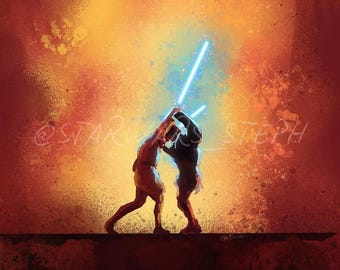 Battle of Brothers ~ Anakin Skywalker & Obi-Wan Kenobi ~ Star Wars Art ~ 8x10 Semi-Gloss Print ~ 5x7 Semi-Gloss Print ~ 16x20 Canvas