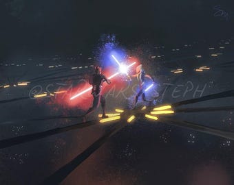 Untamed Duel ~ Darth Maul & Ahsoka Tano ~ Star Wars Art ~ 8x10 Semi-Gloss Print ~ 5x7 Semi-Gloss Print ~ 16x20 Canvas