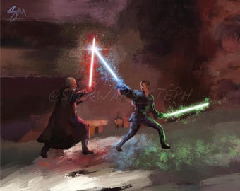 Double Duel ~ Anakin Skywalker & Count Dooku ~ Star Wars Art ~ 8x10 Semi-Gloss Print ~ 5x7 Semi-Gloss Print ~ 16x20 Canvas