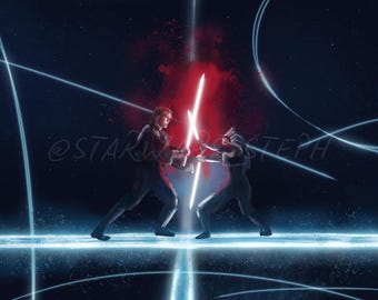 Unexpected Battle ~ Anakin Skywalker & Ahsoka Tano ~ Star Wars Art ~ 8x10 Semi-Gloss Print ~ 5x7 Semi-Gloss Print ~ 16x20 Canvas