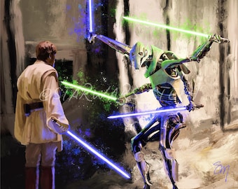 Hello There ~ Obi-Wan & General Grevious ~ Star Wars Art ~ 8x10 Semi-Gloss Print ~ 5x7 Semi-Gloss Print ~ 16x20 Canvas
