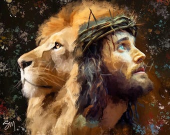 Suffering King ~ Jesus Christ & Lamb ~ Christian Art ~ 8x10 Semi-Gloss Print ~ 5x7 Semi-Gloss Print ~ 16x20 Canvas