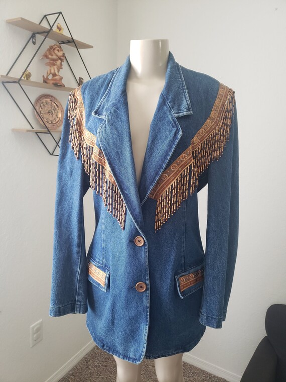 Vintage 80s beaded fringe black blazer largebaggy black blazerbeaded fringe coat